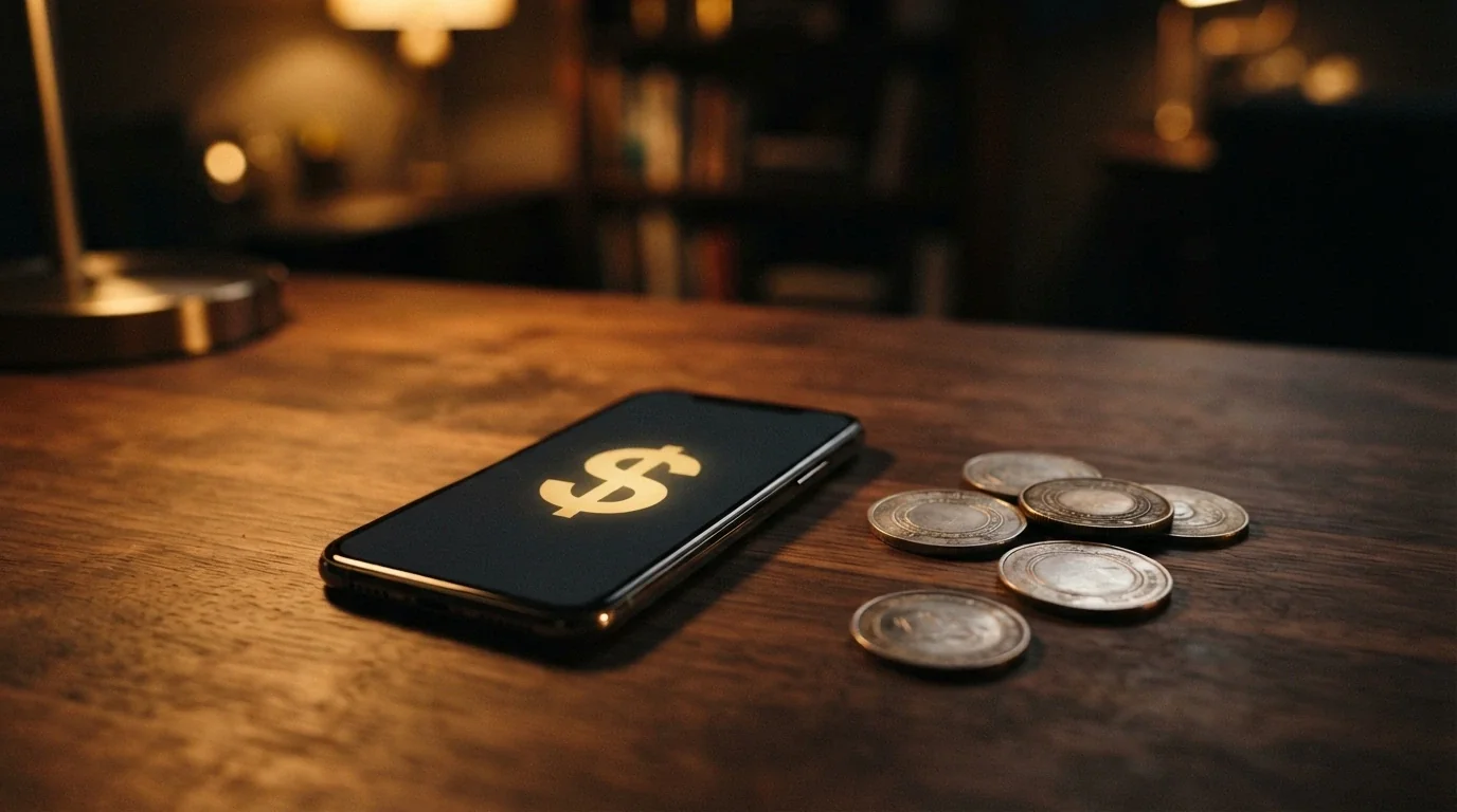 Cryptocurrency tokens beside a welcome bonus offer screen with a regulatory warning overlay